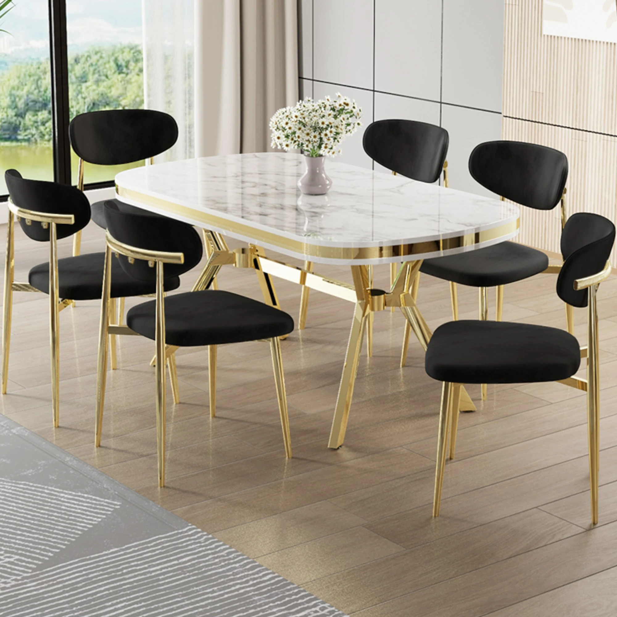 Sonata Masa Siyah Sandalye Ayaklar Gold