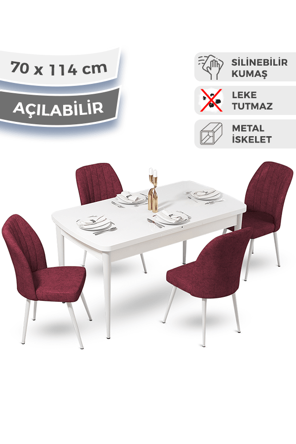 masa beyaz sandalyeler bordo