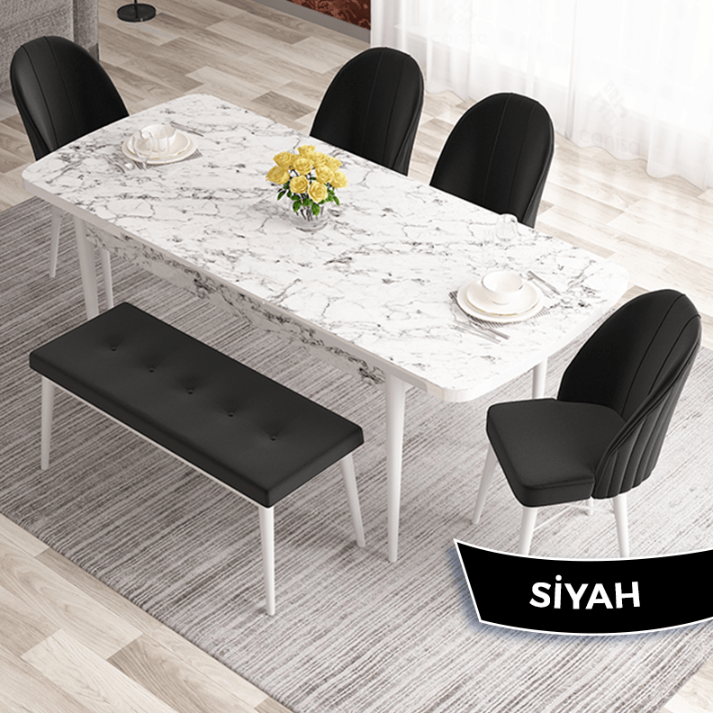 beyaz mermer masa,si̇yah sandalye