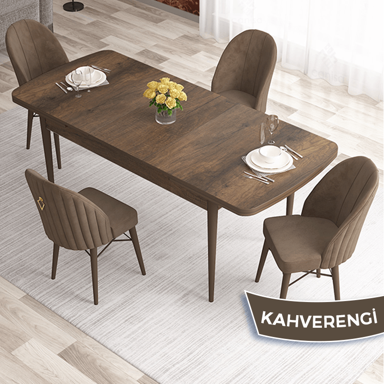 masa barok ahşap desen sandalye kahverengi