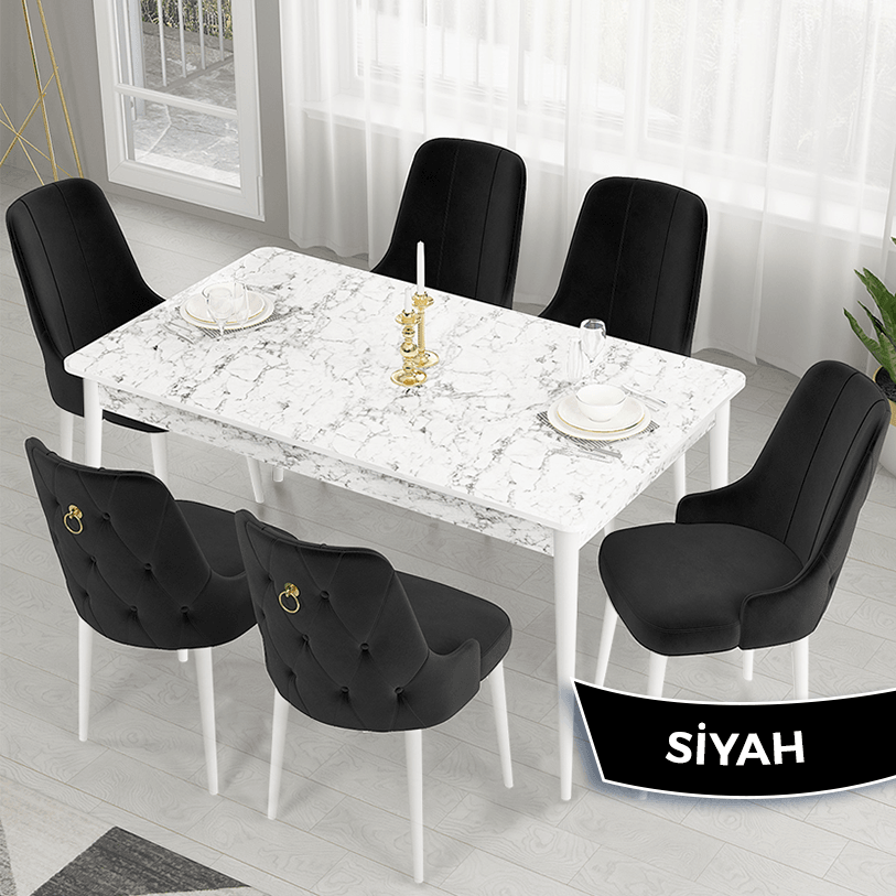 beyaz mermer masa,si̇yah sandalye