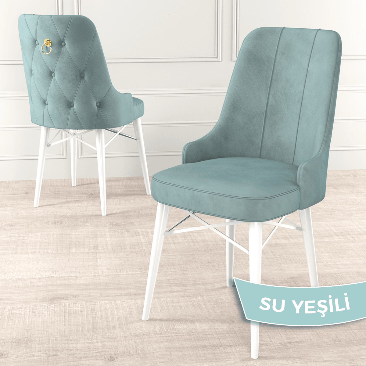 Taç Serisi 80x132 Açılabilir Gold Halka Beyaz Masa Takımı ve 4 Sandalye