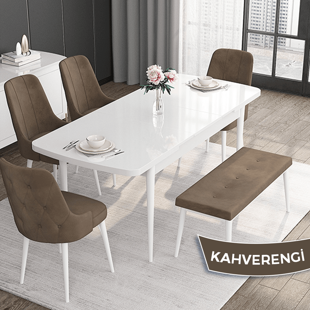 Siyah mermer desen masa Kahverengi Sandalye