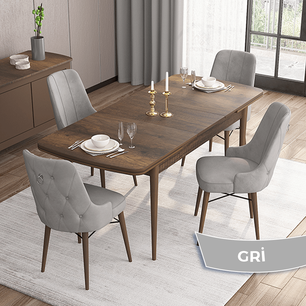Sandalye Gri Barok Ahşap Desen Masa