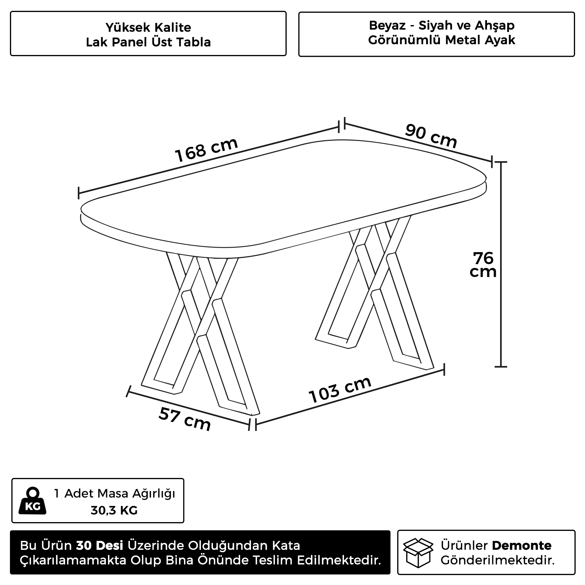 Jolin Serisi Mdf Sabit 90x168 Mutfak Masası