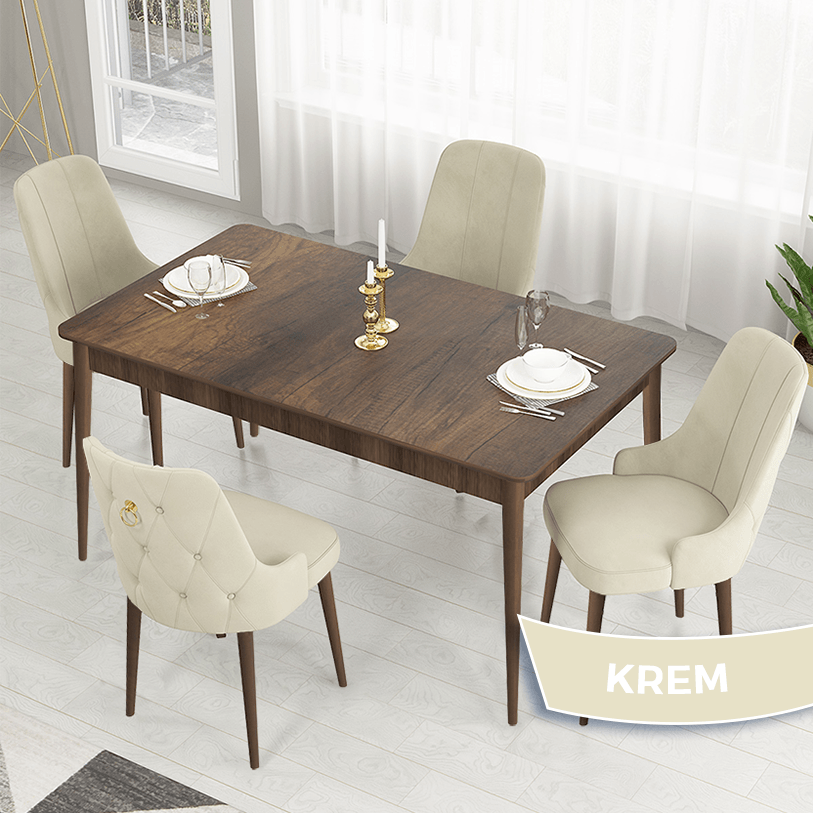 Sandalye Krem Barok Ahşap Desen Masa