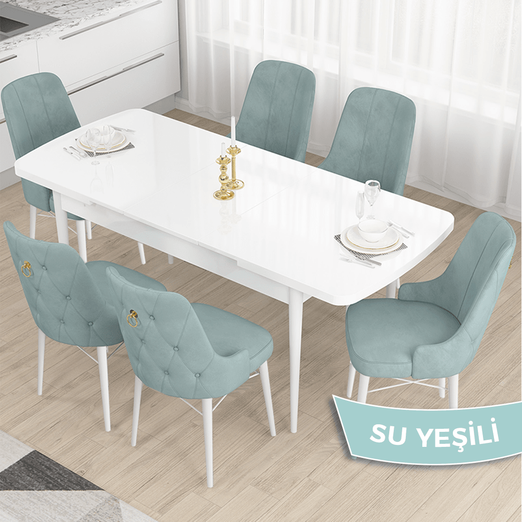 Sandalye su yeşili Renk Masa Beyaz