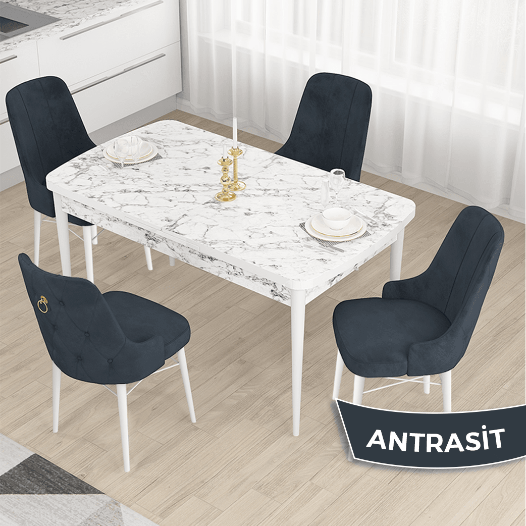 Antrasit Sandalye beyaz Mermer Desen Masaa
