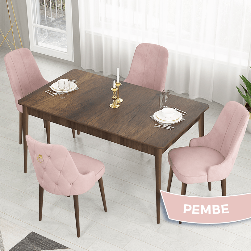 Pembe Sandalye Barok Ahşap Desen Masa