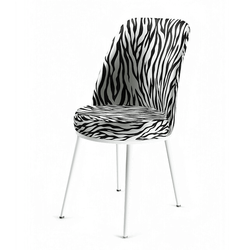 Zebra Desen Sandalye Beyaz Ayak