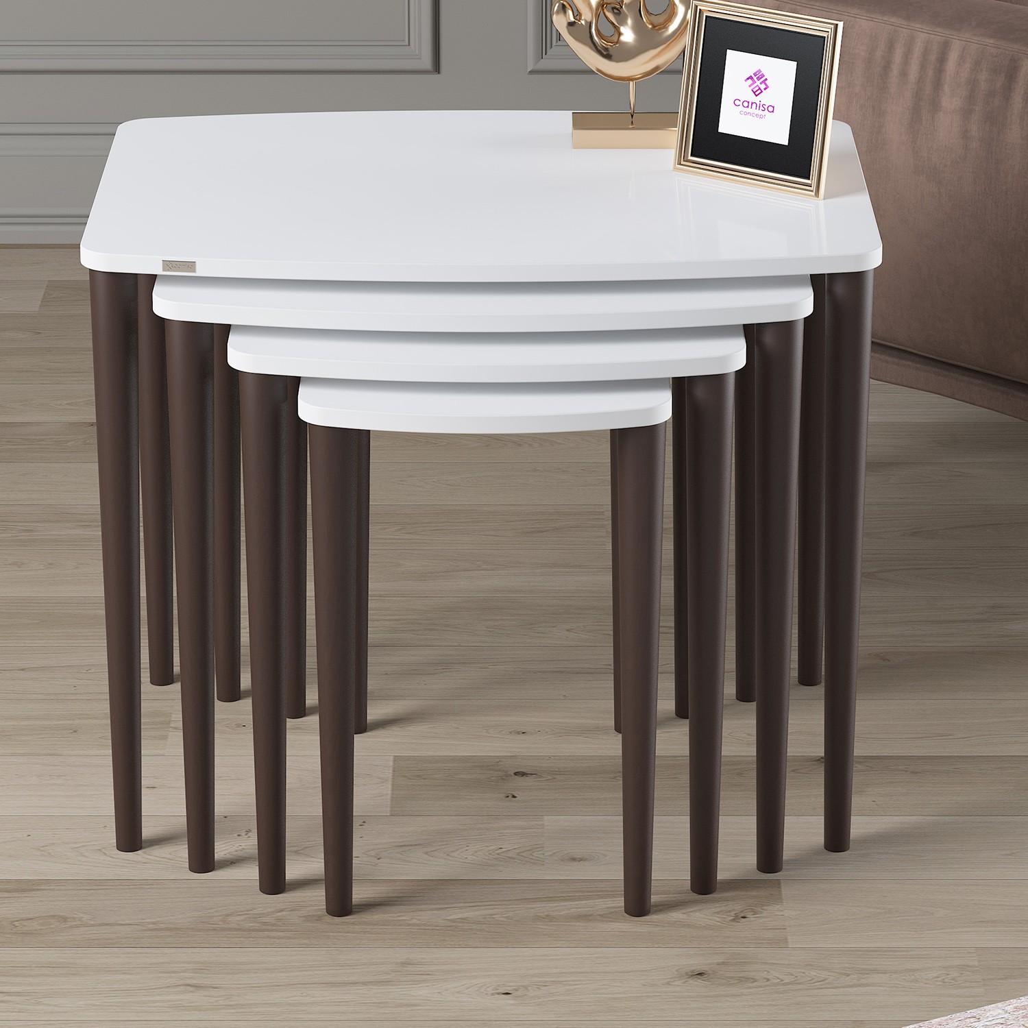 Krem Üst Tabla / Gold Renk Ayak