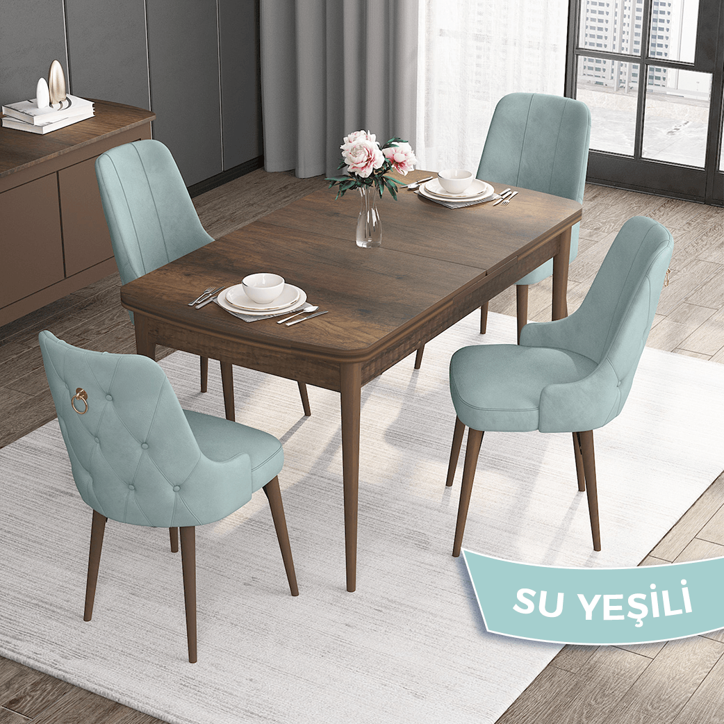 Sandalye Su Yeşili Masa Barok Ahşap Desen