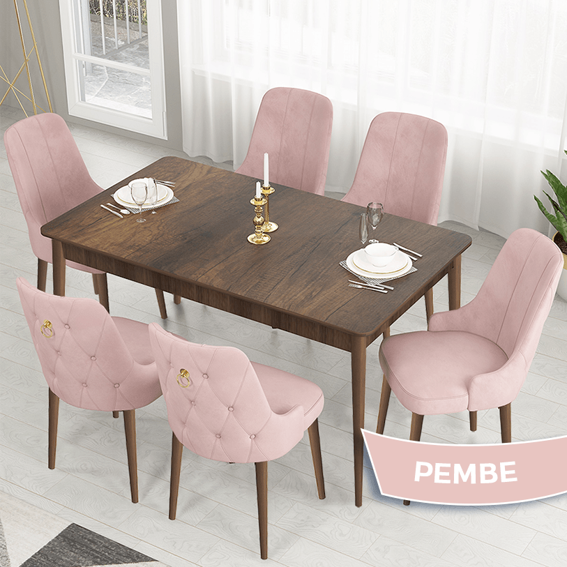 Pembe Sandalye Barok Ahşap Desen Masa