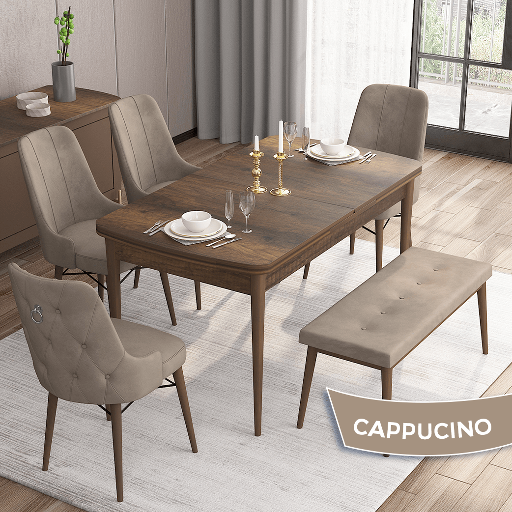 Cappuci̇no Sandalye Barok Ahşap Desen Masa
