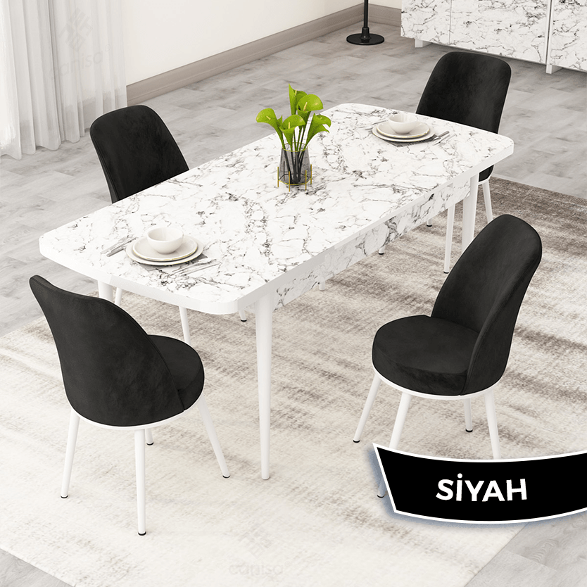 Masa Beyaz Sandalye Siyah Renk