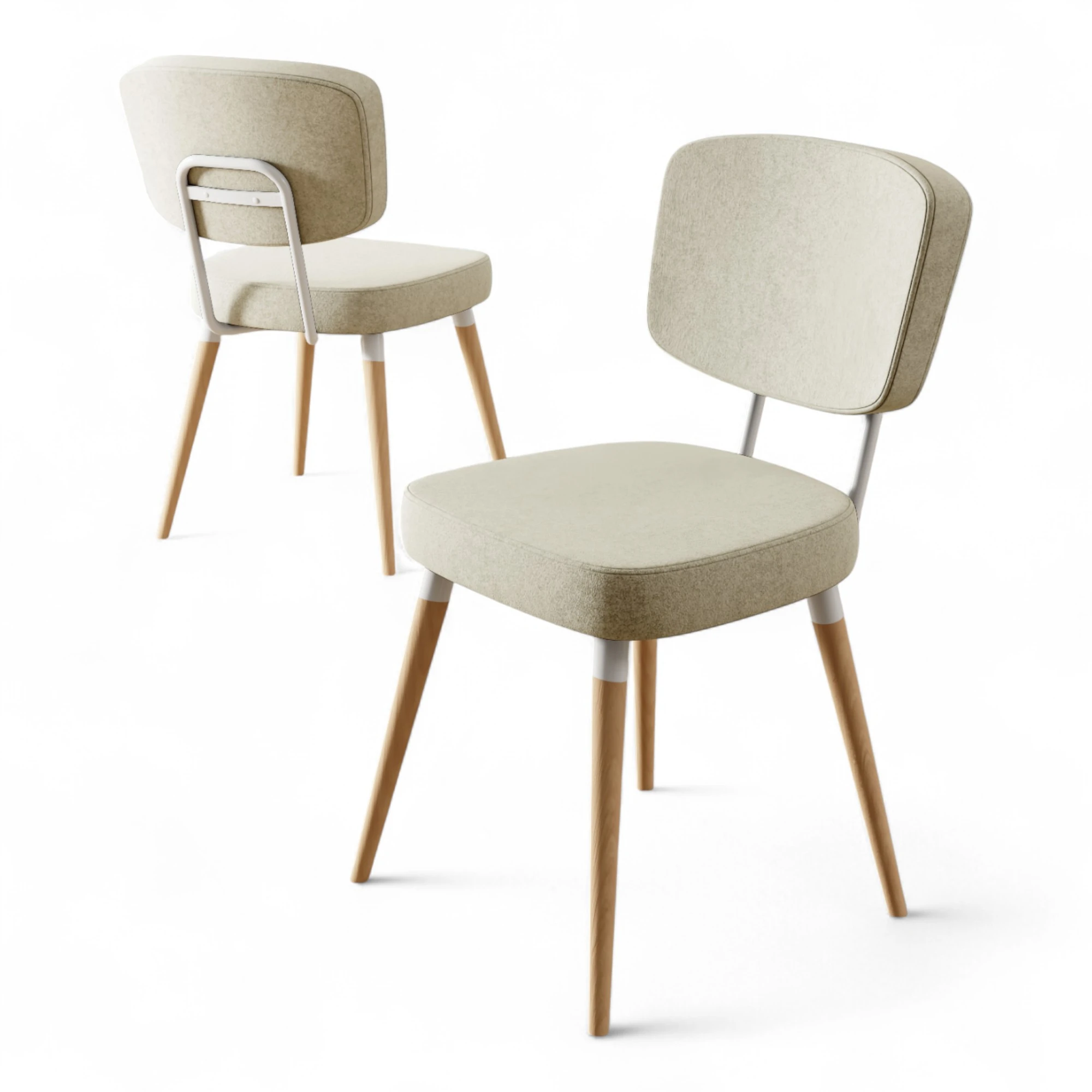 Krem Sandalye Doğal Ahşap Ayak.