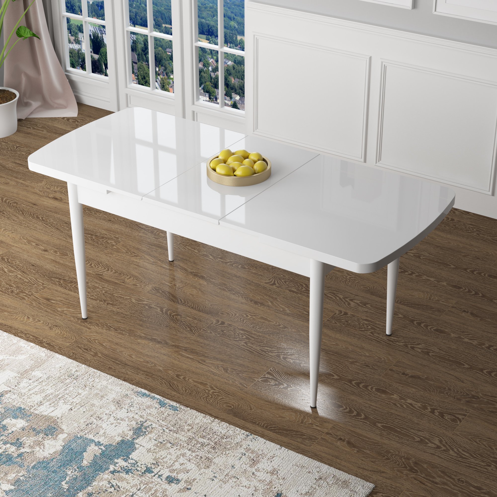 Zen Serisi 80x132 Mdf Açılabilir Beyaz Masa Takımı Ve 4 Sandalye