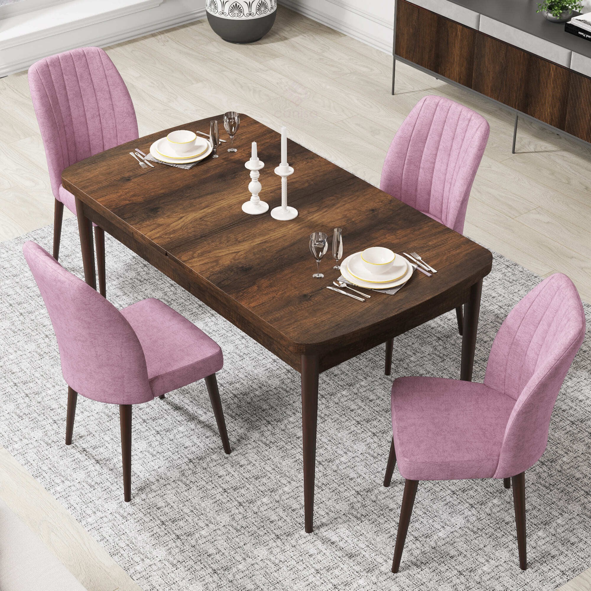 masa barok ahşap sandalye pembe