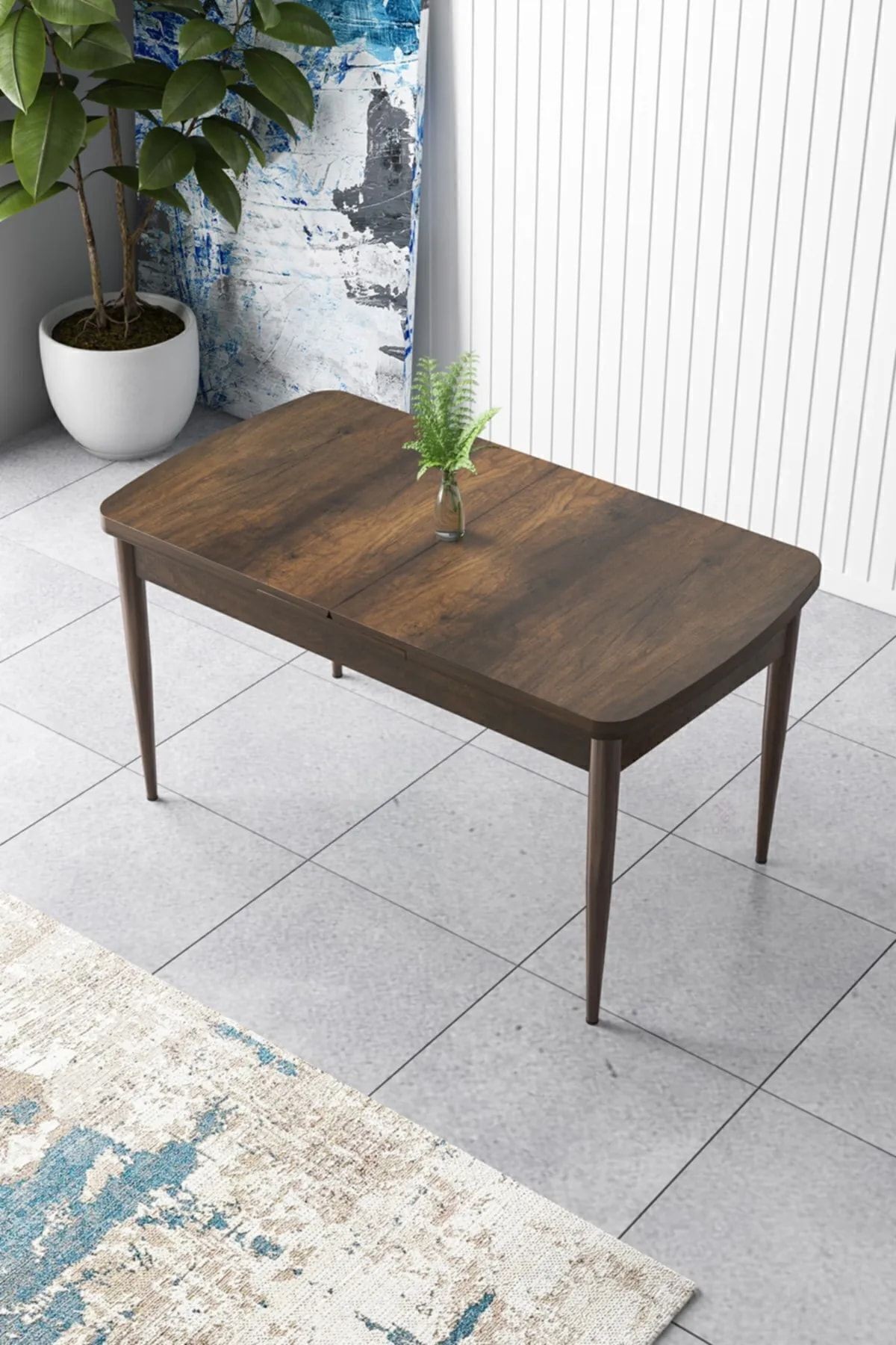 Zen Serisi 80x132 Mdf Açılabilir Barok Ahşap Desen Masa Takımı Ve 4 Sandalye