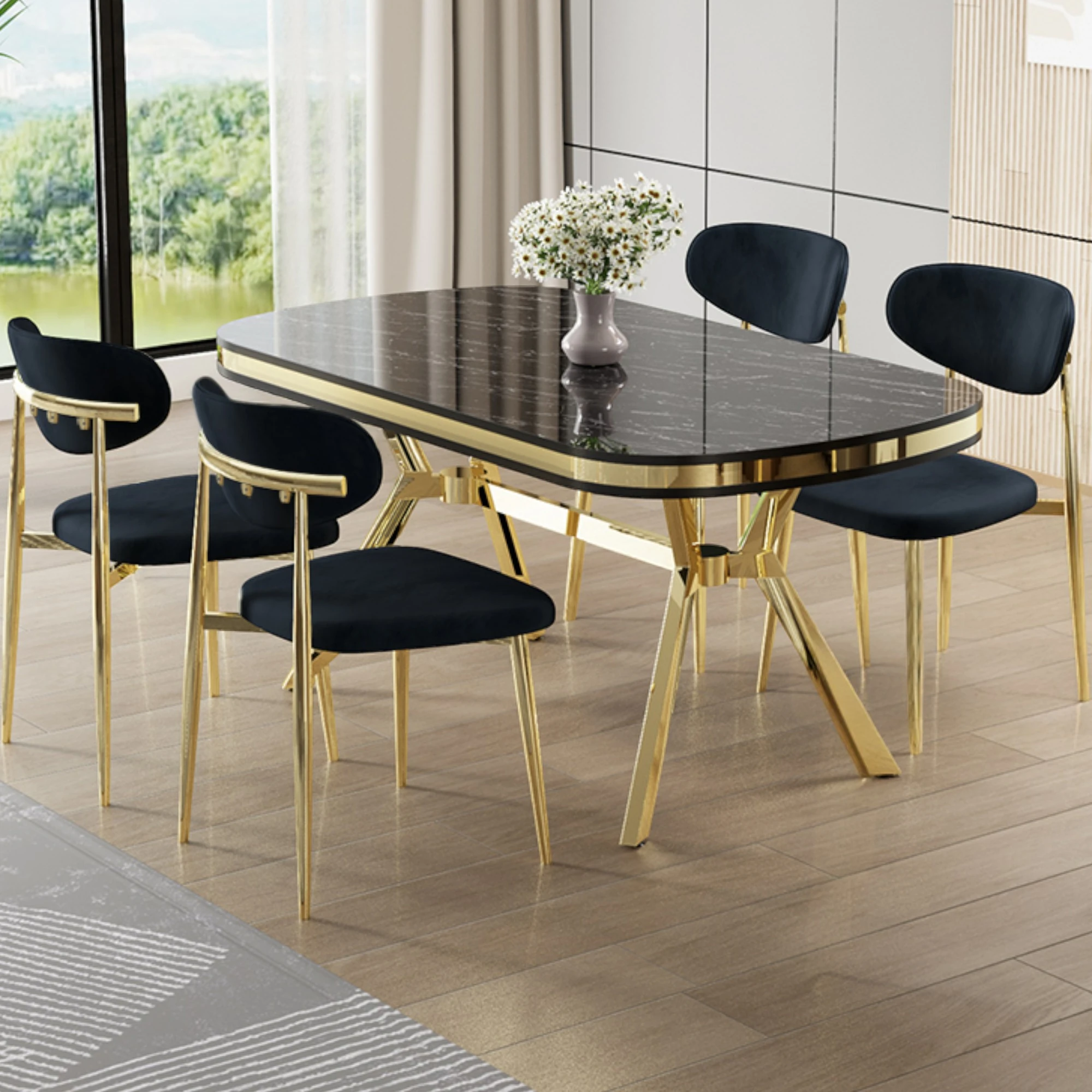 Sonata Masa Antrasit Sandalye Ayaklar Gold