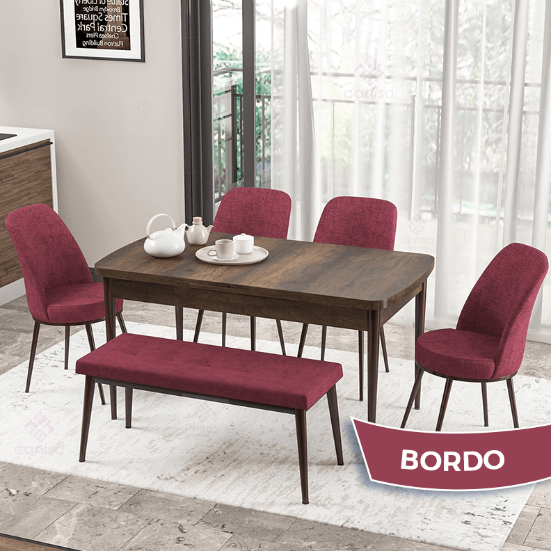 masa barok sandalye ve bench bordo