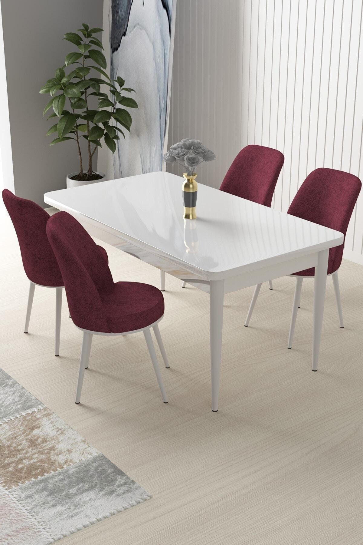Bordo Renk Sandalye Kahverengi Metal Ayak