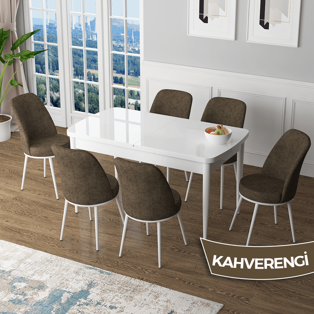 masa beyaz sandalyeler kahverengi