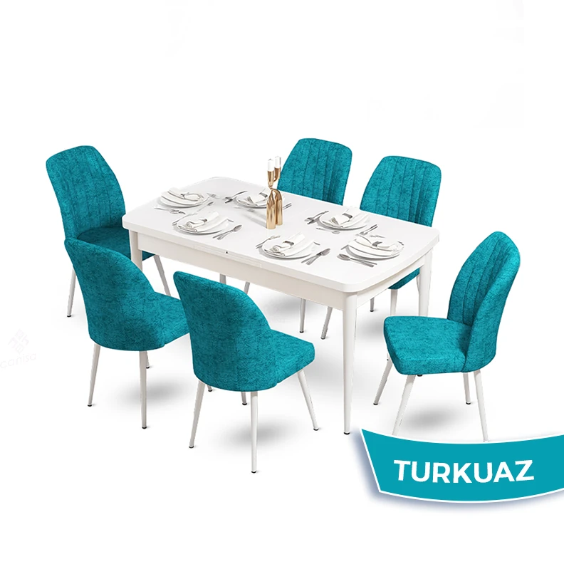 Beyaz Masa Turkuaz Sandalye