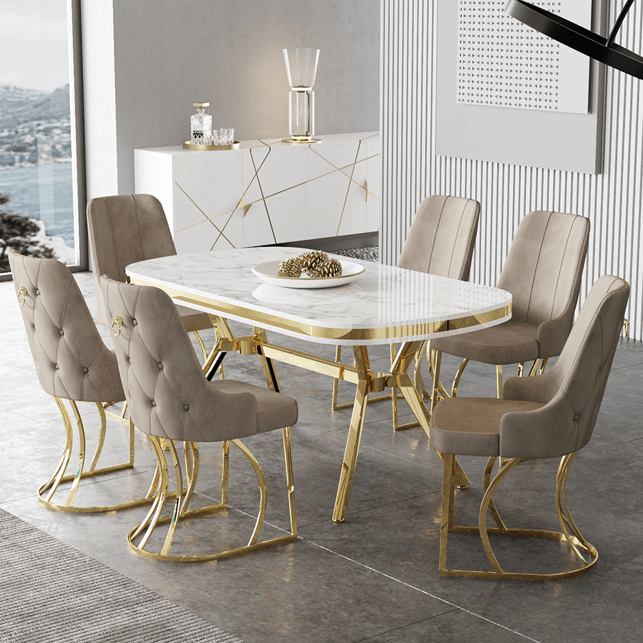 Sandalye Cappucino Masa Beyaz Mermer Desen