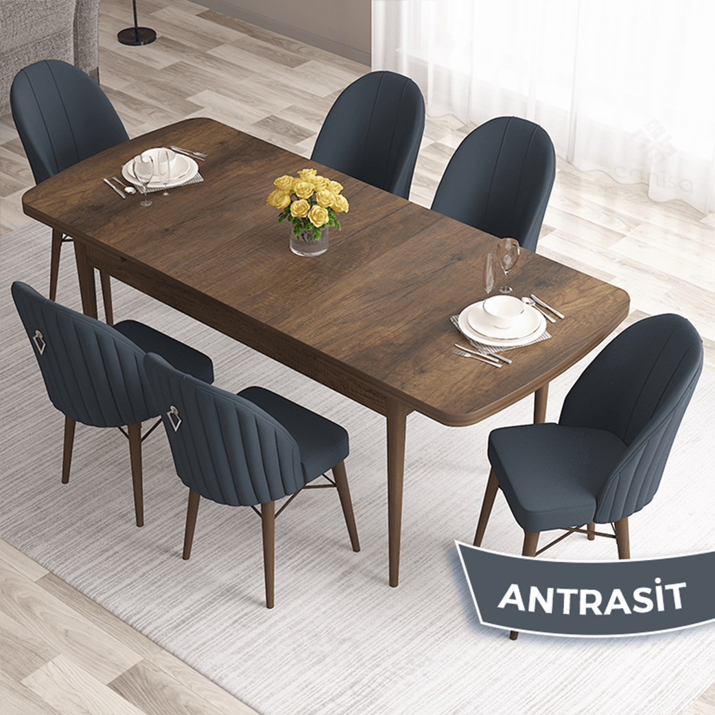 Sandalye Antrasit Masa Barok Ahşap Desen