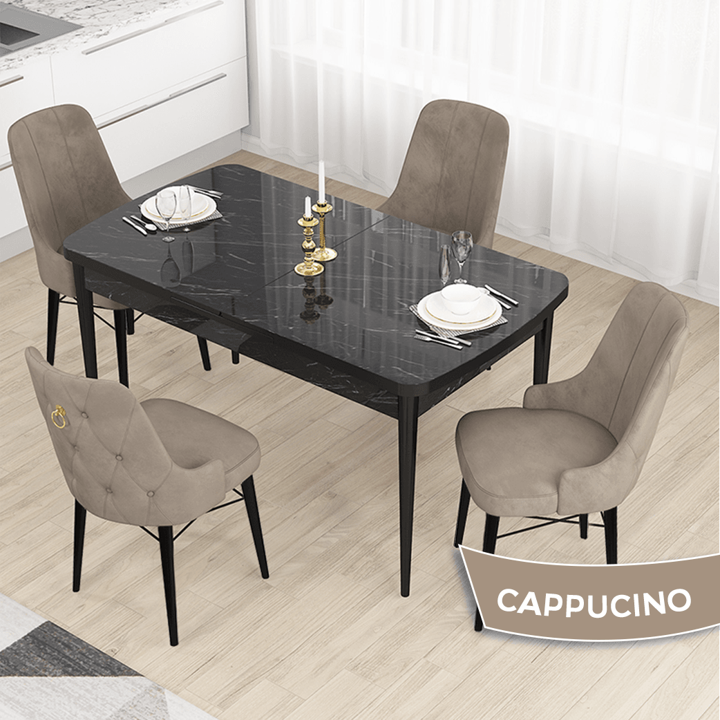 Cappucino Sandalye Siyah Mermer Desen Masa