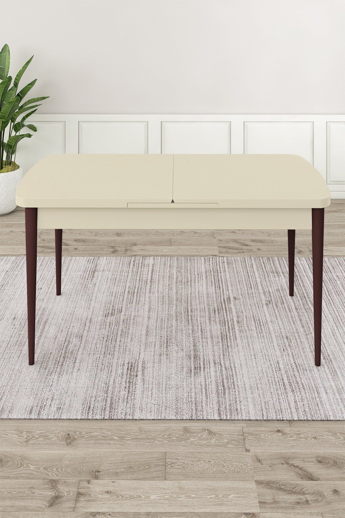 Krem 80x132 Açılabilir MDF Yemek Masası Ceviz Ahşap Ayak