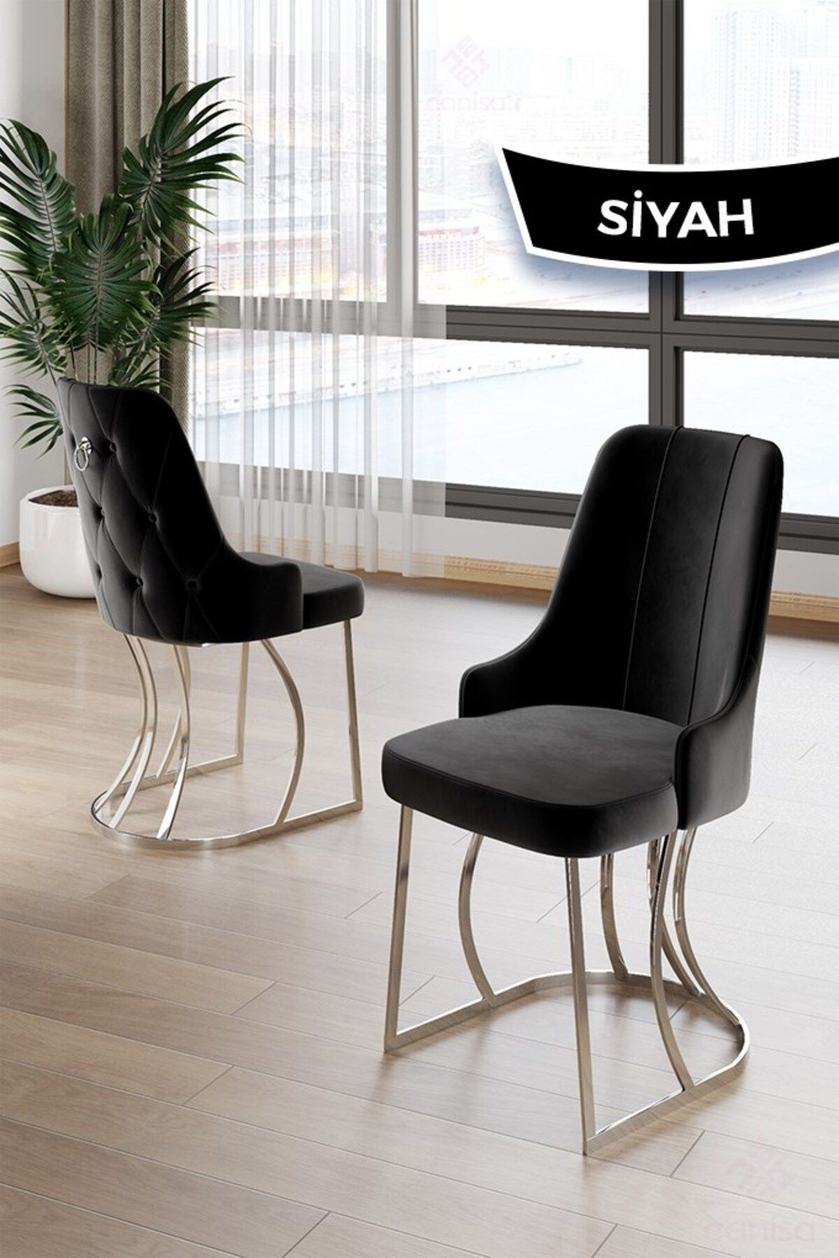 Epal Serisi 90x168 Lak Panel Sonata Masa ve 6 Sandalye Krom Kaplama Ayak