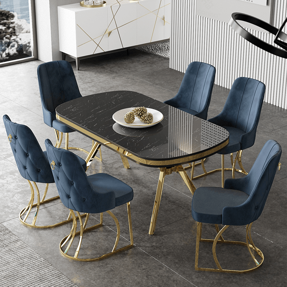Epal Serisi 90x168 Lak Panel Sonata Masa ve 6 Sandalye Gold Kaplama Ayak