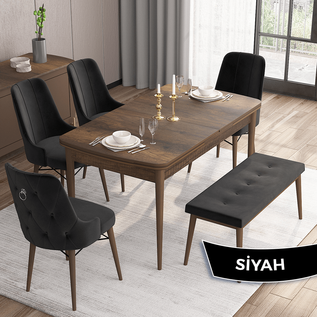 Sandalye Siyah Barok Ahşap Desen Masa