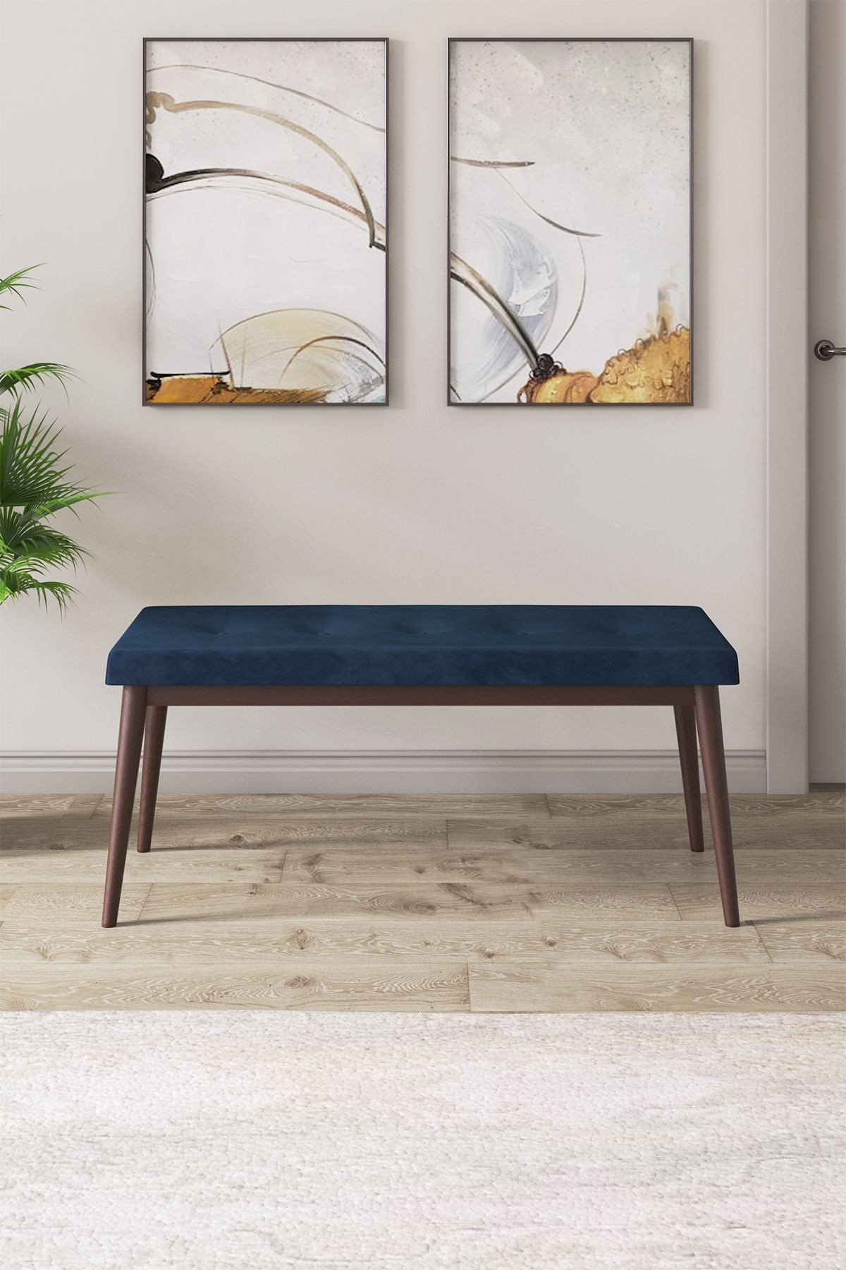 Noa Serisi 80x132 Mdf Açılabilir Gümüş Halka Beyaz Masa Ceviz Ayak Masa Takımı Ve 4 Sandalye Ve 1 Bench