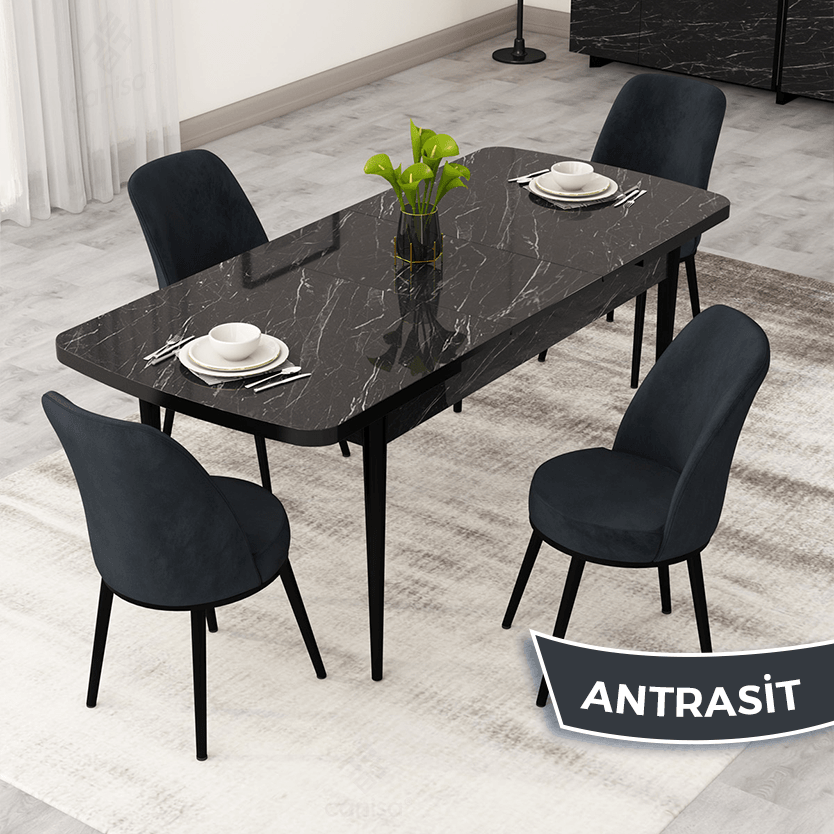 Antrasit Sandalye Siyah Mermer Desen Masa