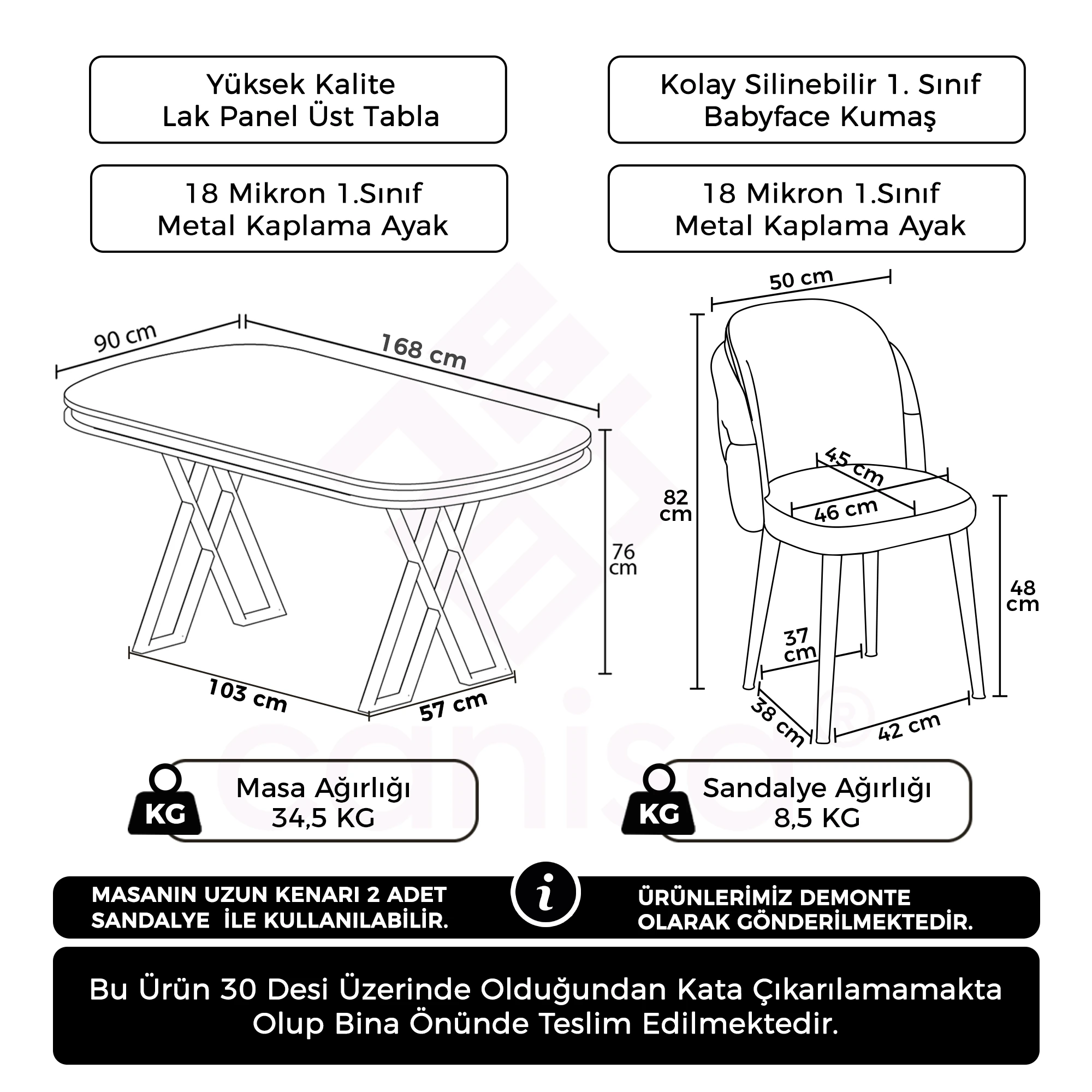 Zae Serisi 90x168 Lak Panel Hazar Gold Ayak Masa Takımı 4 Sandalye