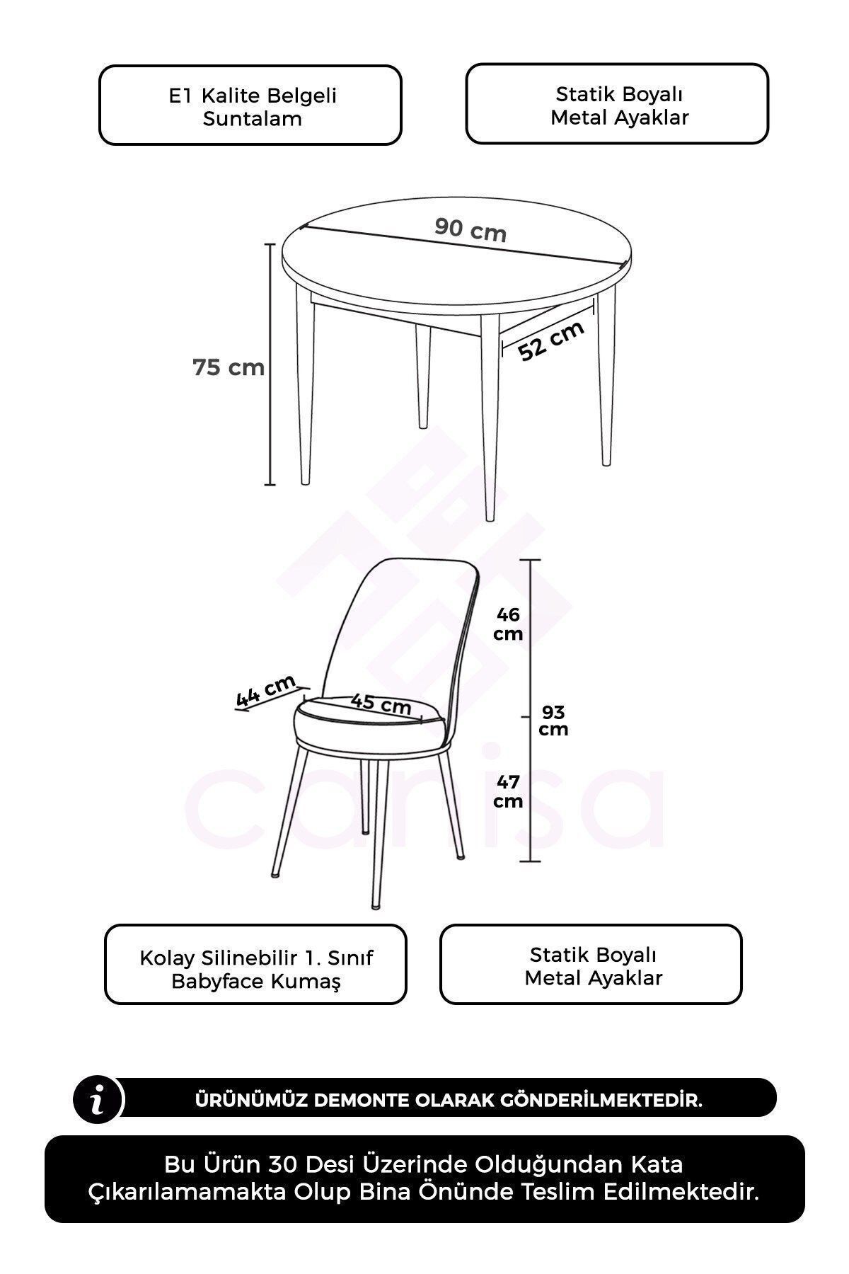 Kea Serisi 90x90 Yuvarlak Sabit Beyaz Masa Takımı Ve 4 Sandalye