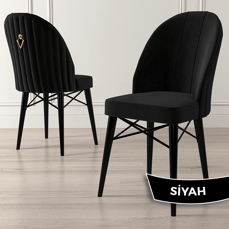 Roz Serisi 80x132 Mdf Açılabilir Gold Halka Siyah Mermer Desen Masa Takımı Ve 6 Sandalye