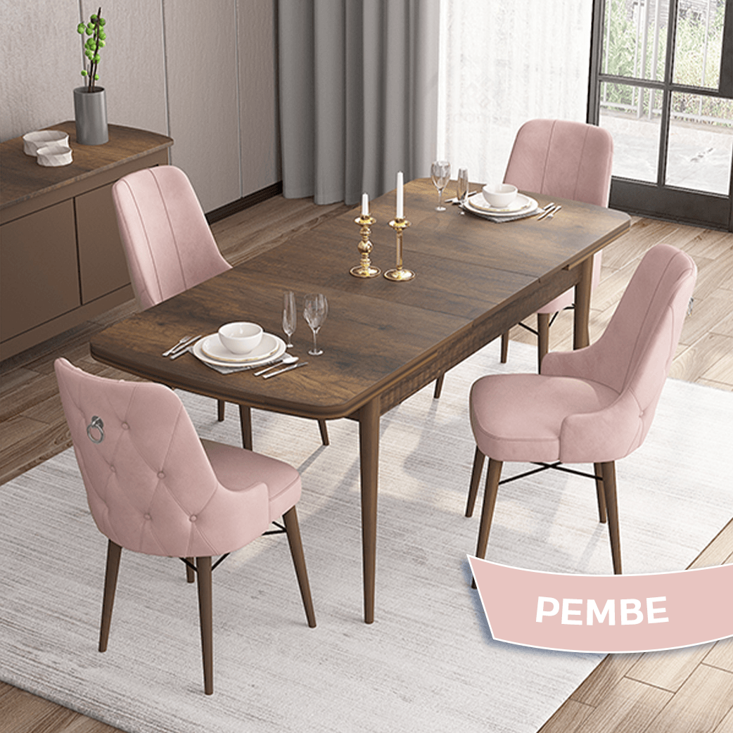Pembe Sandalye Barok Ahşap Desen Masa