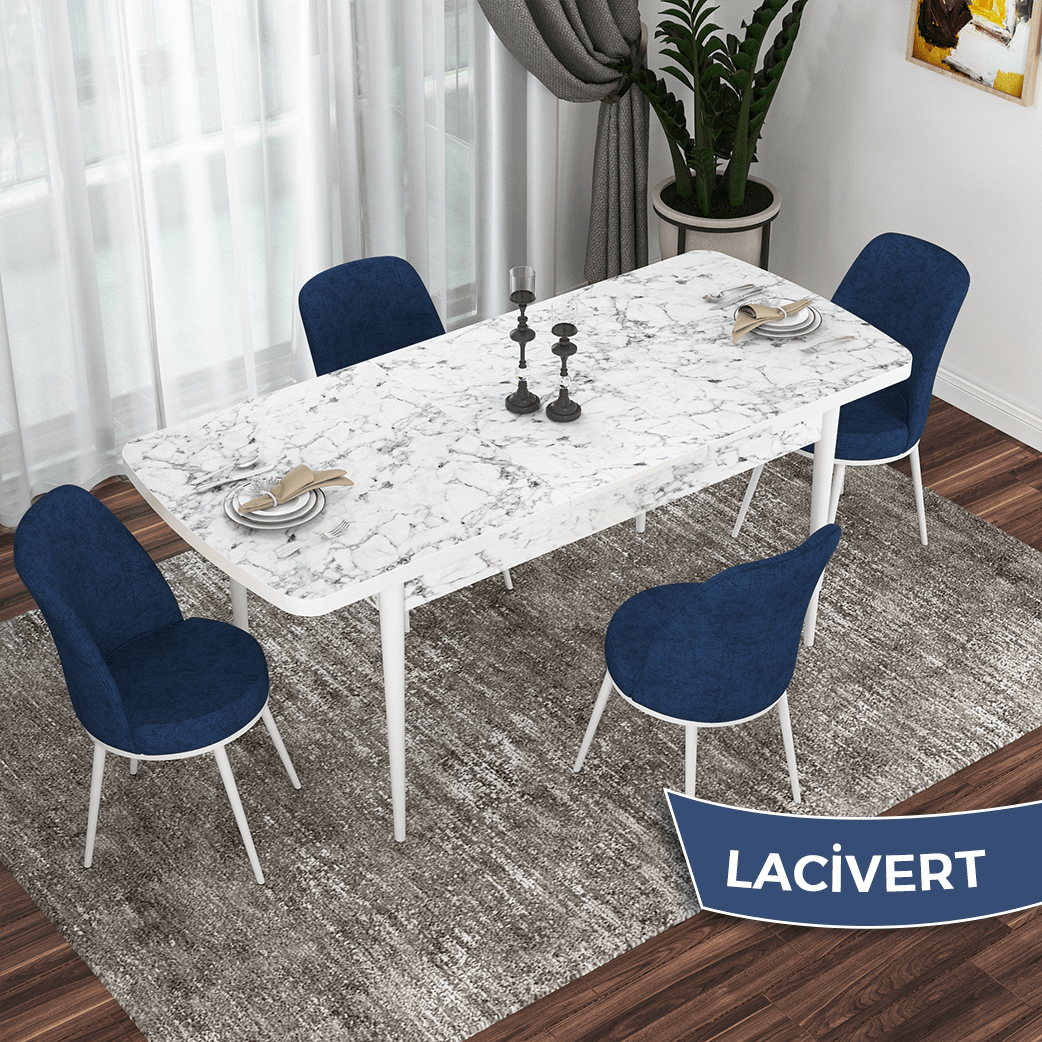 beyaz masa sandalyeler  lacivert