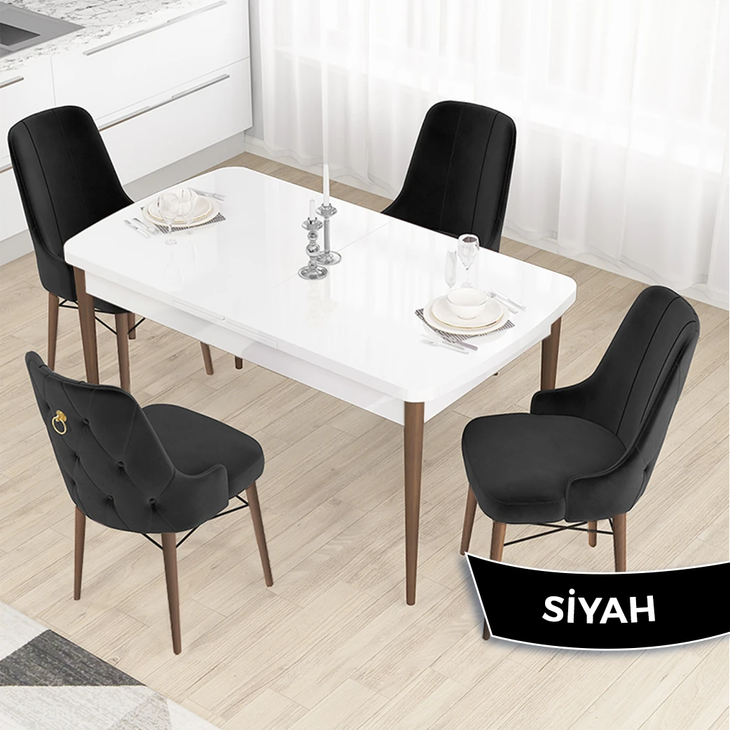 beyaz masa cevi̇z ayak siyah sandalye