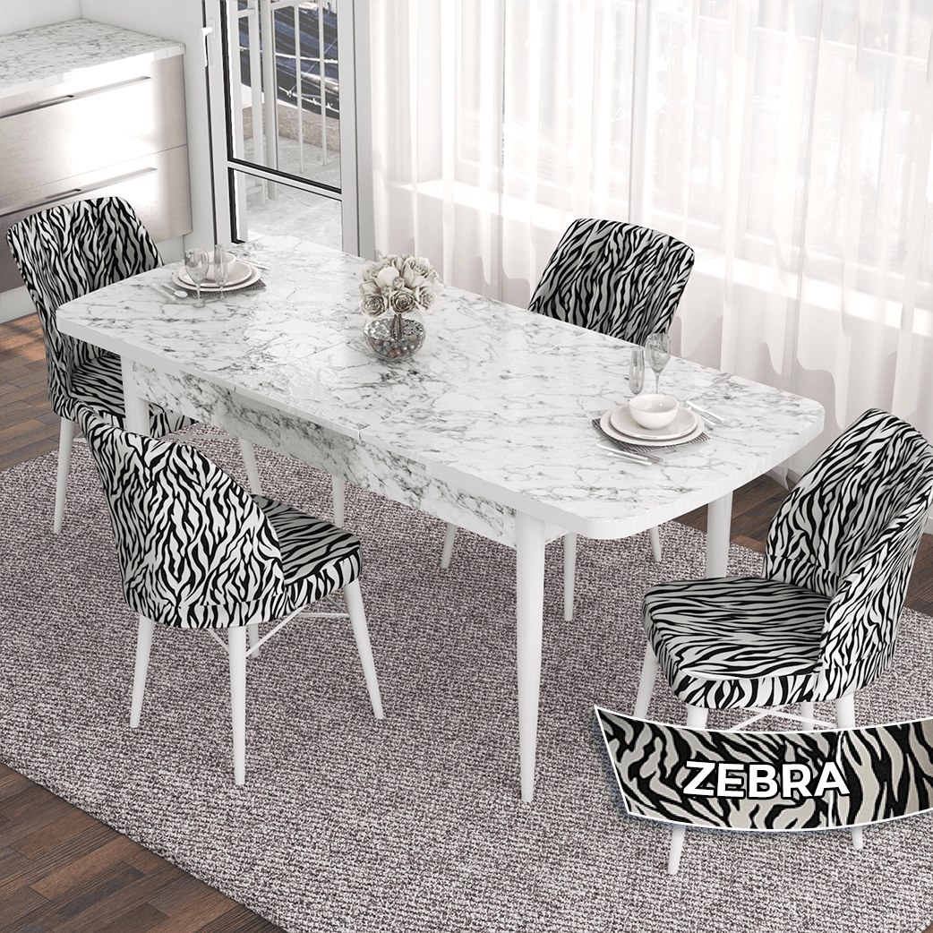 masa beyaz mermer desen sandalye zebra