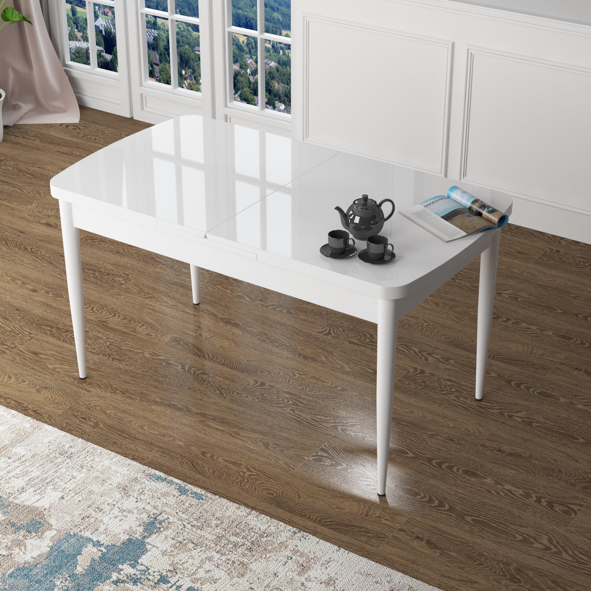 Zen Serisi 80x132 Mdf Açılabilir Beyaz Masa Takımı Ve 4 Sandalye