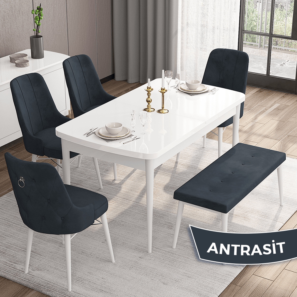 beyaz masa cevi̇z ayak antrasit sandalye