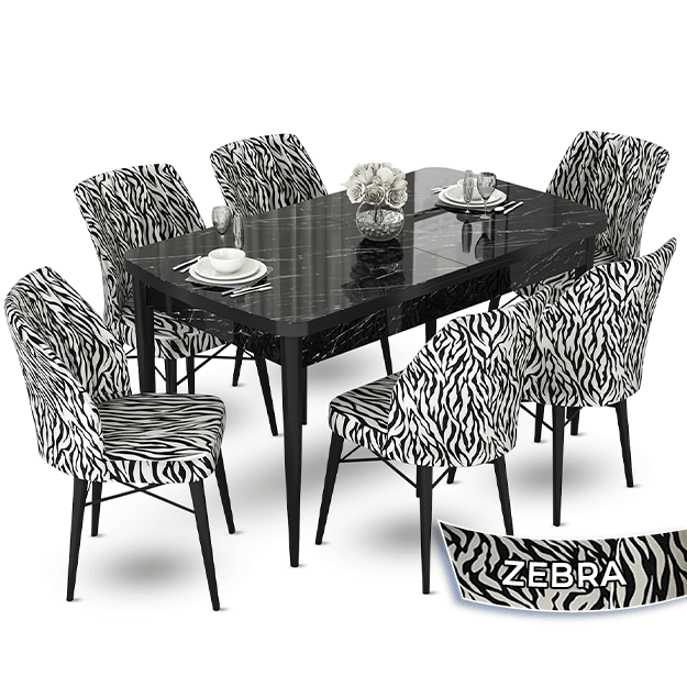 Siyah Mermer Desen Masa Zebra Sandalye