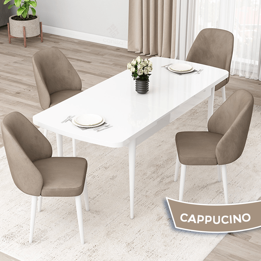beyaz masa sandalye cappucino