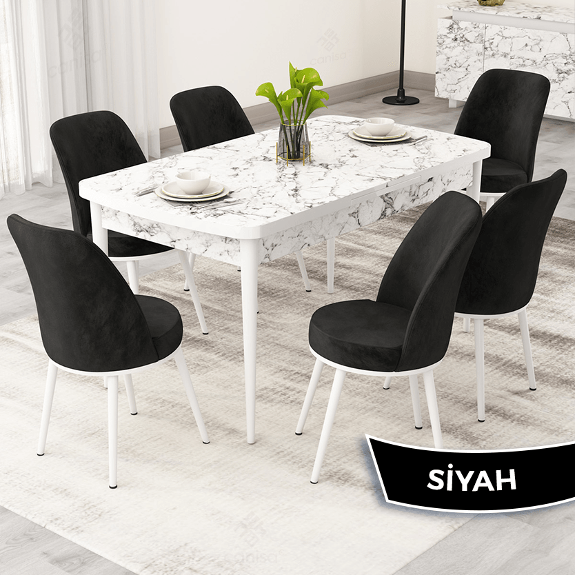 Masa Beyaz Sandalye Siyah Renk