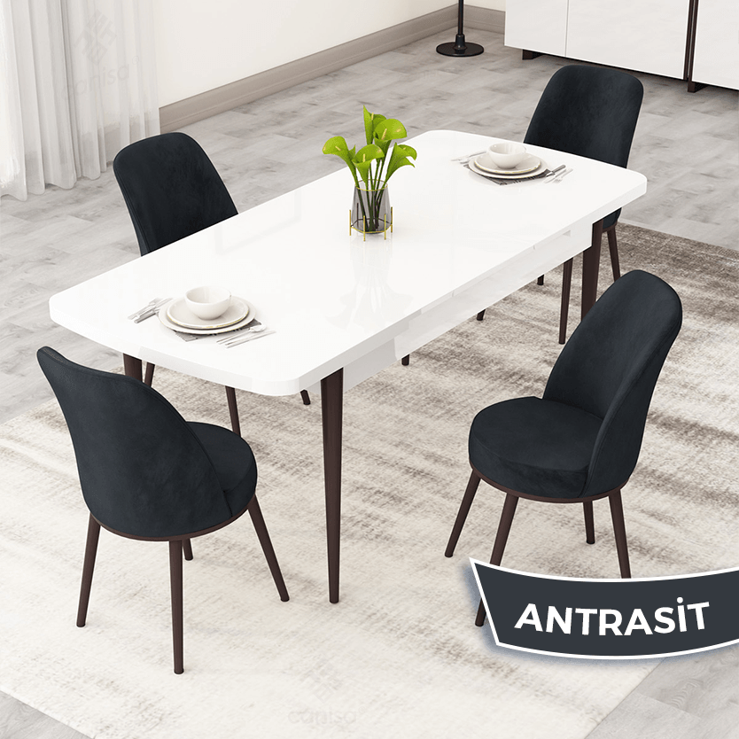 Rax Serisi 80x132 Açılabilir Beyaz Masa Takımı ve 4 Sandalye
